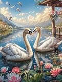 Deux cygnes formant un cœur in A Magical Lake 1000 Pieces Casse-tête Amateur D'Art En Carton Haute Densité Animal sauvage et animal de compagnie Difficile Niveau Expert Décoration Murale Cadeau Fête D