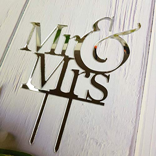 Mr And Mrs Cake Topper, Bride And Groom Sign Wedding Engagement Cake Toppers Decorations (Mirror Silver Acrylic) #TOP3