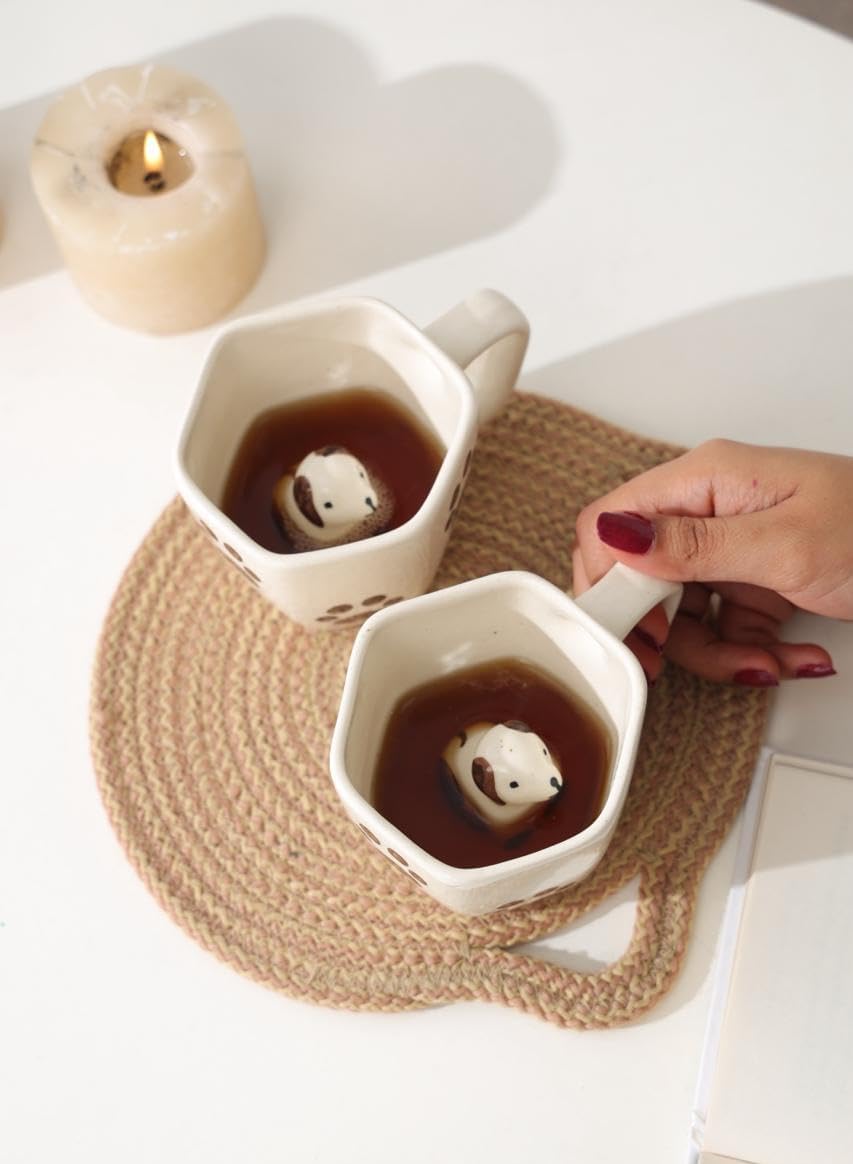 The White Space Living Handcrafted Cute Ceramic Mug for Coffee/Tea/Milk/Green Tea/Cold Coffee | Microwave and Dishwasher Safe | Gift to Family & Friends (3D Cup Puppy Mug) (B0D87R871T) Amazon Price History, Amazon Price Tracker