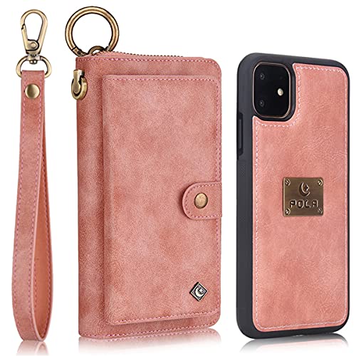 Coque iPhone 13 Pro portefeuille 2 en 1 détachable en cuir rose antichoc
