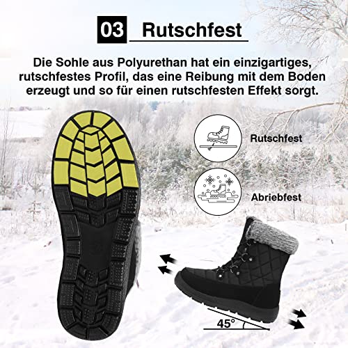 Foto von Bella Bays Damen Schneeschuhe Gefütterte Winterschuhe rutschfest Outdoor Wanderschuhe Bootsportschuhe Schwarz 39