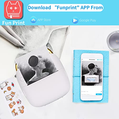 Image of HuiJuKeJi Mini Printer, Pocket Printer, Mini Photo Printer for Smartphone, Sticker Printer, Thermal Photo Printer for Journal, Travel Logo, Notes, Journal, List, Memo (White)