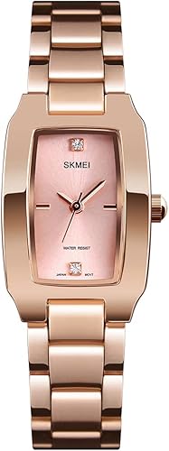 SKMEI Relojes para mujer mujer mujer simple cuadrado acero inoxidable lujo moda pequeño delgado analógico cuarzo impermeable vestido casual esposa