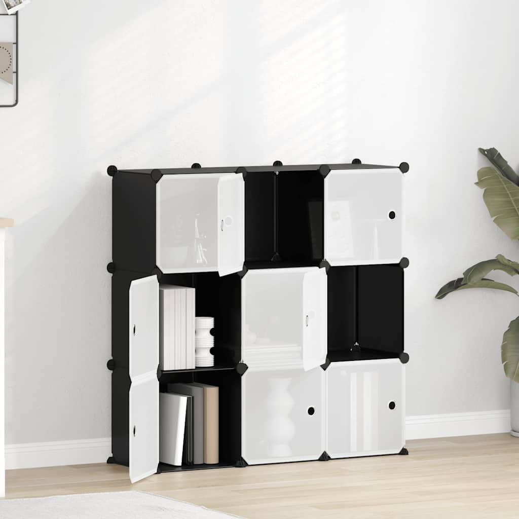 Regalsystem & Aufbewahrungsregal Schwarz PP Würfelregal mit Aufbewahrung Lagerregal für Eingangsbereich Wohnzimmer Schlafzimmer 94,5 x 31,5 x 93,5 cm