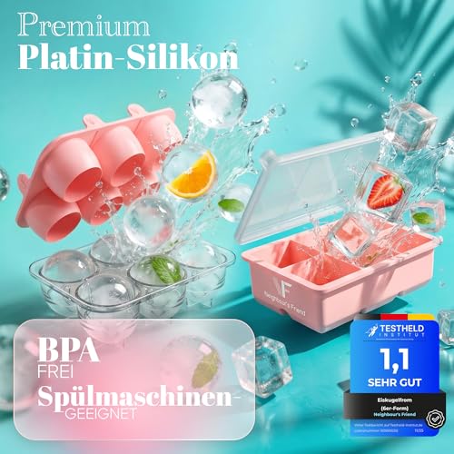 Neighbour’s Friend® Rosa XXL Eiswürfel & Eiskugelform Set – 6 große 5cm Eiswürfel & 6 Eiskugeln aus Platinsilikon mit Deckel… – Ansicht 3