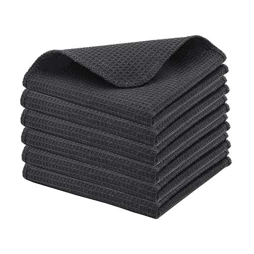 PurpleEssences Solid Kitchen Cloths, Dish Cloth 12x12 Set of 6 - Darkgray