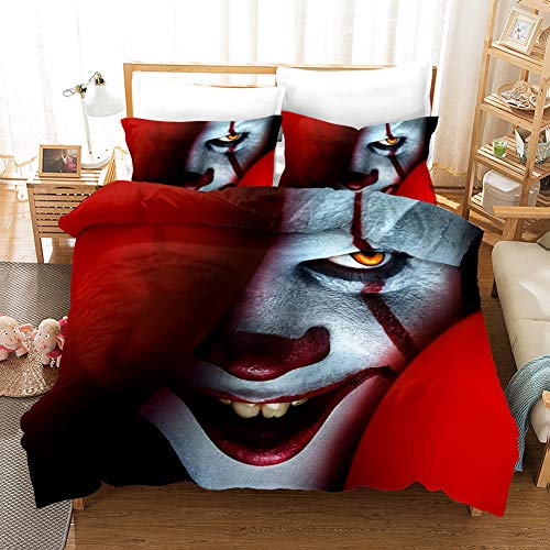 PTNQAZ Juego de funda de edredón con estampado de película de terror 3D, juego de cama individual, doble, king y ropa de cama para adultos con fundas de almohada (King)