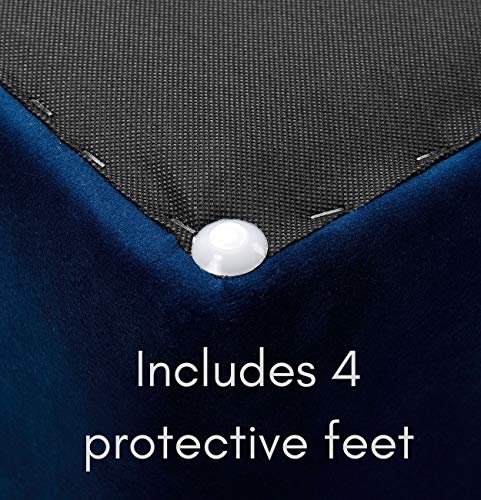 Birdrock Home Tufted Navy Velvet Ottoman Foot Stool - Square - Soft Compact Padded Stool - Great For The Living Room, Bedroom And Kids Room - Upholstered Small Furniture #TOP6