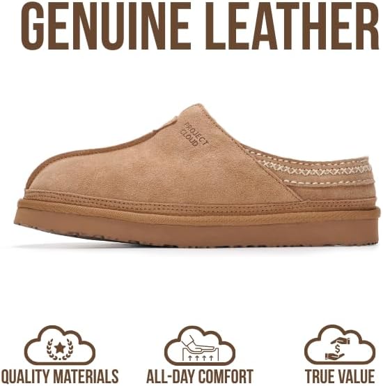 Project Cloud Mens Slippers 100% Genuine Leather with Australian Shearling Lining & Memory Foam Insole Outdoor & House Slippers for Men - Non-Slip Fuzzy Mens Shoes - Image 3