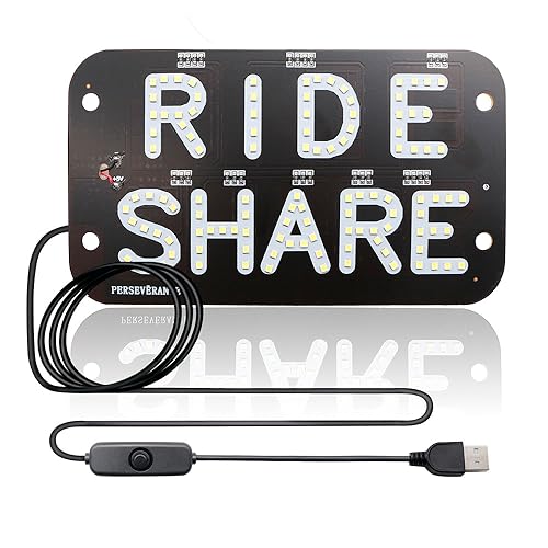 Image of YSY Juren LED Car Window Accessory Sign RIDESHARE for Ride Share Drivers Taxi Light (White)