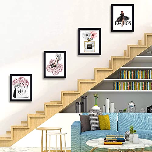 Lodintech Fashion Women Canvas Wall Art, Girls Bedroom Wall Decor, Pink Flowers Modern Art Posters, Perfume Handbags High Heels Prints Unframed Wall Pictures Paintings, Pink Women Room Decor, 8X12'' #TOP7