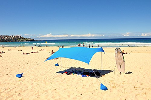 ZiggyShade Family Beach Sunshade. Lightweight Pop Up Tent Sun Shelter with Sandbag Anchors, 4 Pegs. UPF50+ Portable Outdoor Canopy. 7.2x8 FT, 2 Poles - Thumbnail 4