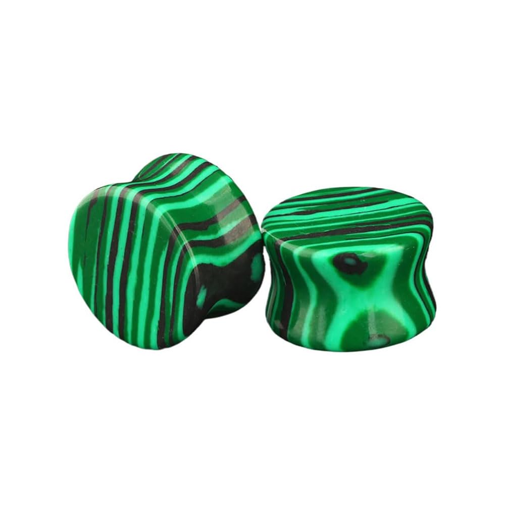 Green Malachite Ear Plugs Expander Earrings for Women Men 1 Pair Natural Solid Stone Saddle Double Flared Ears Stretching Tunnels Gauges Stretcher