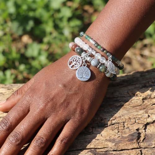 Image of YGLINE Tree of Life Yoga Healing Stone Bracelets,Multilayer Lotus Chakra Stone Reiki Bracelet Sets,Anxiety Crystal Natural Stone,for Women Stress Relief