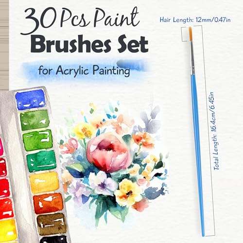 Image of Halobios Small Paint Brushes for Crafts, Paint Brushes Set for Acrylic Painting 30PCS Bulk, Mini Painting Brushes for Kids Adults Oil Watercolor Rock Painting Body Face Nail Art