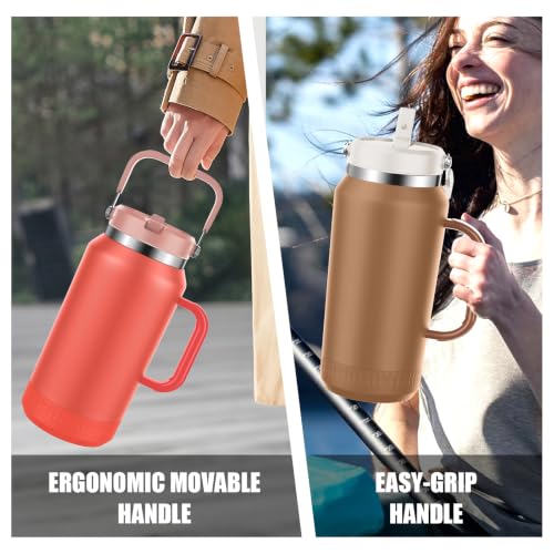 Image of 64oz Half Gallon Insulated Water Jug with Flip Straw & Silicone-Grip Handle - Leak-Proof, Sweat-Free, BPA-Free, Iced for 34 Hours, Wide Mouth, Dishwasher Safe, Anti-Slip Base