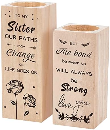 SUPERDANT to Sister Personalized Tealight Candle Holder Rose Pattern Wooden Candle Holder Natural Candlesticks Decorative Candle Holder Birthday Gift Home Decoration no Tealights