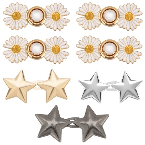 ZENGLU 14 PCS Adjustable Waist Clips Waist Button Pins for Pants with Stars and Daisies Waist Tighteners for Jeans Button Tighteners for Jeans