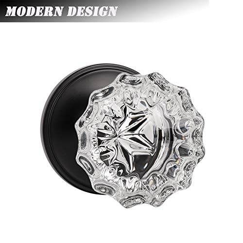 Knobelite (2 Pack Diamond Crystal Glass Interior Door Knobs Non-Locking,Dummy Door Knobs For French Doors,Round Crystal Glass Keyless Door Knobs Interior,Dummy Function,Matte Black #TOP4