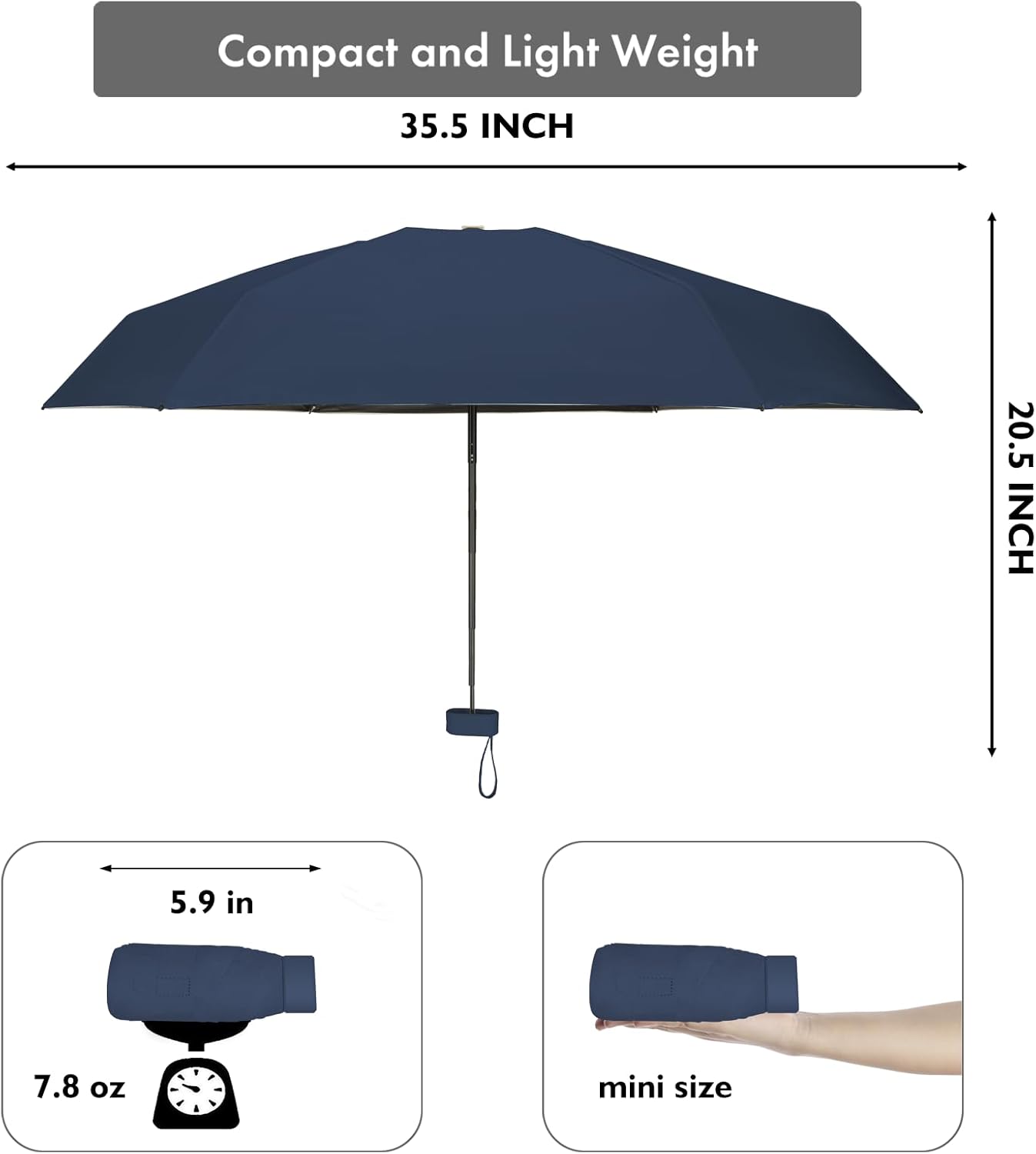 Mini Travel Umbrella Purse with Case Compact, Lightweight, UV Umbrella UPF 50+ Sun Protection, Windproof Portable Parasol for Women, Men & Kids - Image 3
