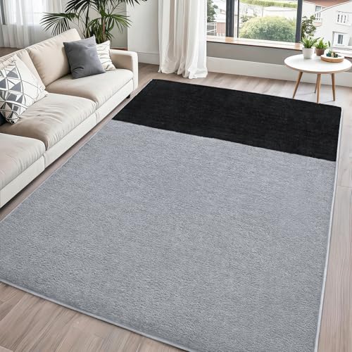 FALARK Rugs for Bedroom Living Room, 4x6 ft Light Grey Dark Grey Area Rug, Washable Memory Foam Non-Slip Carpet, Modern Minimalist Indoor Carpets for Boys Girls Kitchen Home Decor