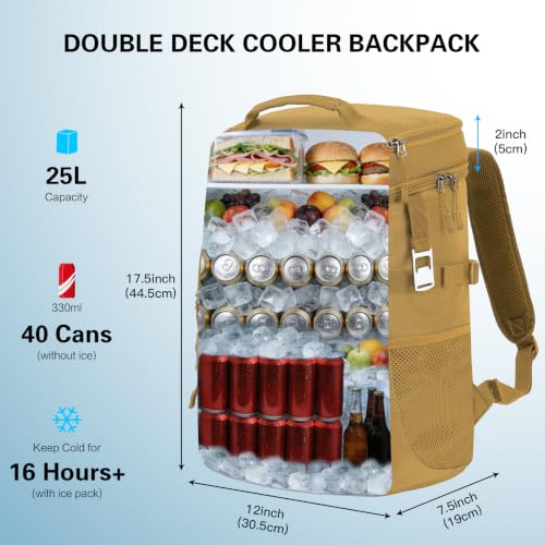 Image of Tactical Cooler Backpack for Men, Double Deck Insulated Cooler Bag 40 Cans, Soft Lunch Backpack with 16H Ice Retention Waterproof Leakproof Picnic Backpack for Work Beach Camping BBQ Hiking