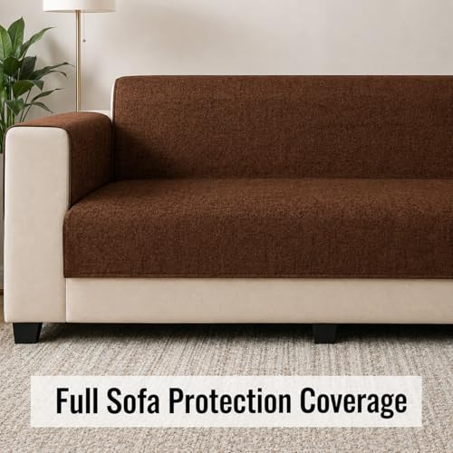 Image of STITCHNEST 'ComfyNest Series' 1 Seater Sofa Cover | Full Coverage with Armrest Pocket | Elegant Jute Fabric, Washable & Durable for Modern Living