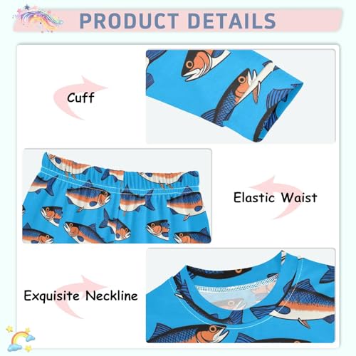 Pajama Sets Long Sleeve Fish Pattern on Blue Soft Comfy Sleepwear 2 Piece PJS 3-8T4