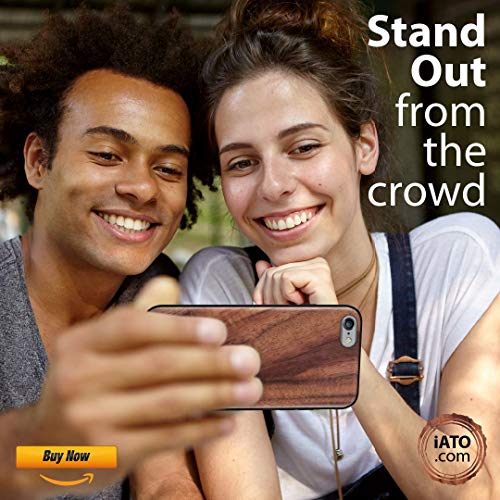 Iato Iphone 6S Plus / 6 Plus Wood Case. Unique & Classy Shockproof Protective Cover. Real Wooden Overlay On Soft Black Tpu - Natural Walnut #TOP3