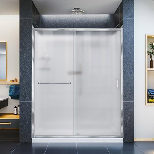 DreamLine Infinity-Z 32 in. D x 60 in. W x 76 3/4 in. H Frosted Sliding Shower Door in Chrome, Left Drain Base and Backwalls, DL-6117L-01FR