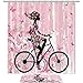 Produktbild Bennigiry Mädchen auf Fahrrad Duschvorhang-Set, Badezimmer-Zubehör, 183 x 183 cm, Polyester-Duschvorhänge und Badematte mit 12 Haken
