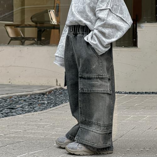 Toddler Baby Boy Baggy Cargo Jeans Little Boys Wide Leg Casual Denim Pants Elastic Waist Jean Trousers with Pockets3