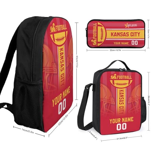 Custom Kansas City Backpack Lunch Bag Pencil Case 3pcs Bag Set Personalized Name Number Fan Gifts for Girl Boy Men Women2