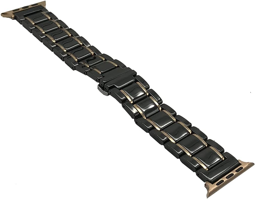 MeShow 49mm/45mm/44mm/42mm Two Tone Ceramics Stainless Steel Removable Link Strap Bracelet Watch Band with Stainless Steel Butterfly Buckle Clasp for iWatch Series 8/7/SE/6/5/4/3/2/1/ultra