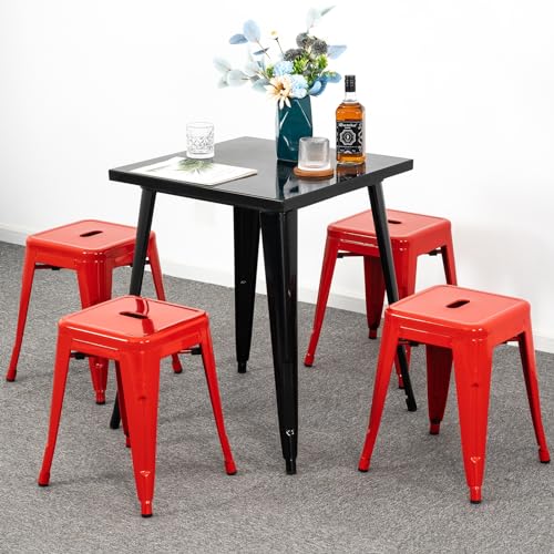 Image of Brage Living 18 Inch Industrial Metal Stools Set of 4, Stackable Classroom Stools, Backless Metal Dining Chairs for Indoor Outdoor, Kitchen Short (Red)