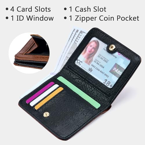Image of Gostwo Small Wallet for Women, Slim Bifold Credit Card Holder, Compact RFID Blocking Cash Wallet, Billfolds Thin Leather Zipper Pocket, Mini Wallet Gift for Ladies Teen Girls Travel with ID Window