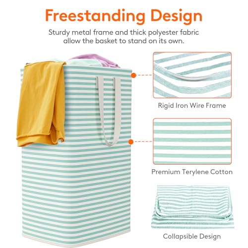Image of Lifewit 2 Pack Laundry Basket 80L Each, Collapsible Clothes Hamper with Reinforced Handles, Freestanding Waterproof Design for Bedroom and Laundry Room, Sage Green 160L Total