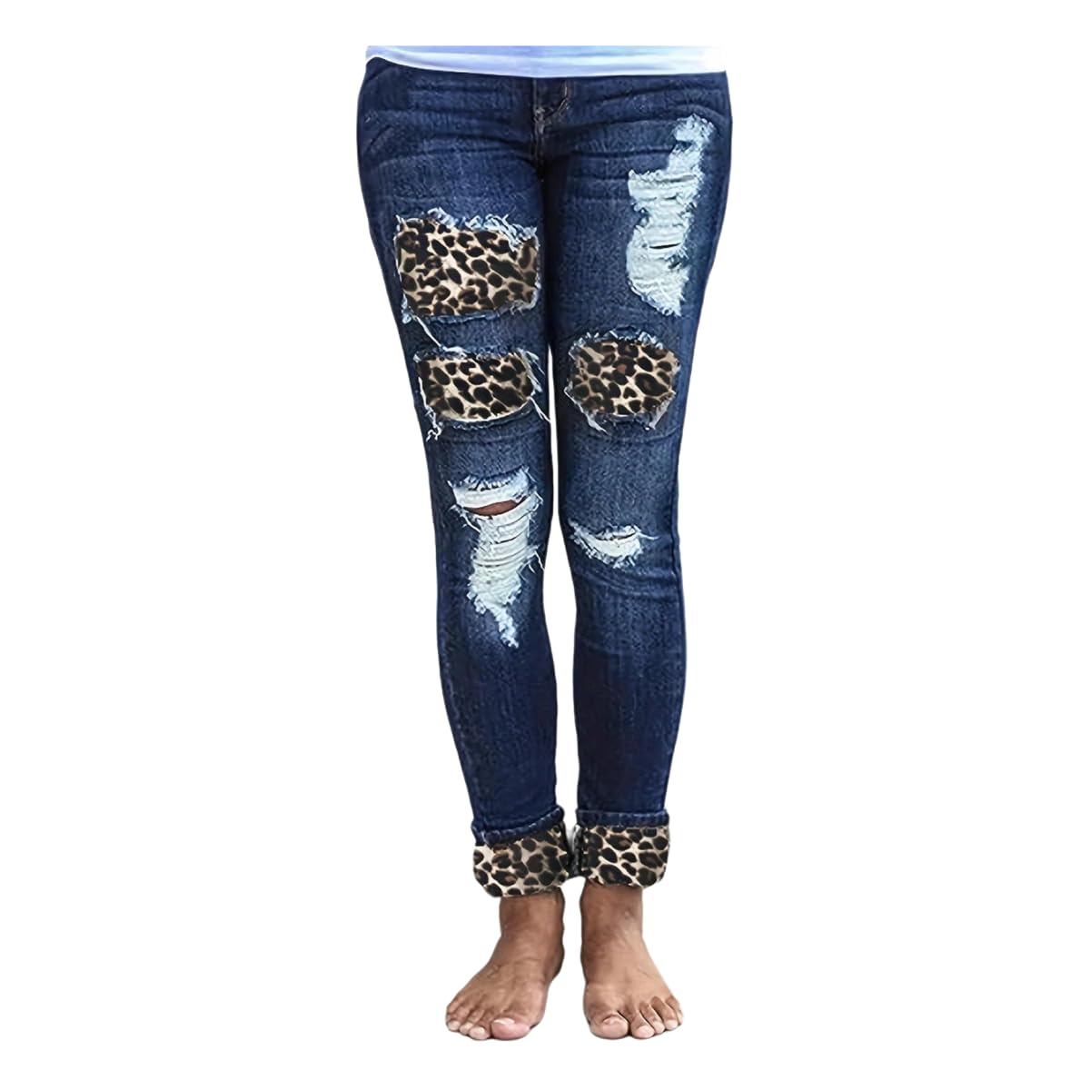Jeans da Donna Strappati Donna, Skinny Vintage, Pantaloni A Gamba Dritta Taglie Forti, Pantaloni-Blu-l
