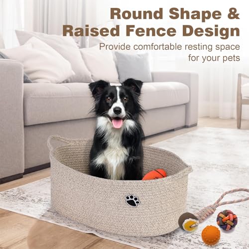 Image of Optish Dog Toy Basket, 30L Toy Box and Bin for Dog Cat Storage, 19.7 inch X 11 inch X 7.9 inch Large Woven Rope Basket for Blankets, Living Room, Bedroom, Brown