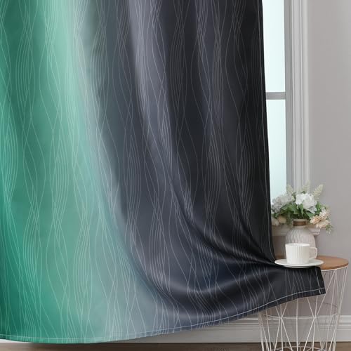 Image of Estelar Textiler Black and Green Ombre Blackout Curtains 84 Inch Length 2 Panels Set for Living Room, Energy Saving Thermal Insulated Light Blocking Grommet Window Drapes for Bedroom,52Wx84L,2 Panels