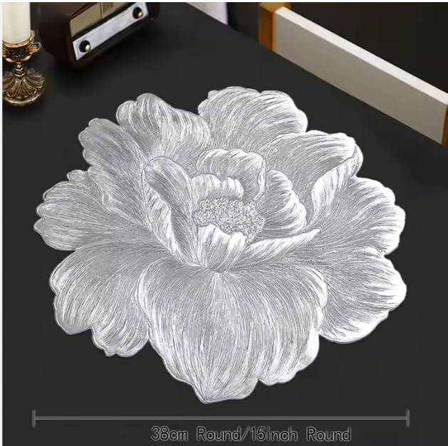 Image of HomeCloud PVC Material Round Shape Table Mat, Dining Table Mat,Table Placemats, Round Mats,Best for Bed-Side Table /Center Table, Dining Table /Shelves (Rose Silver, Set of 1)