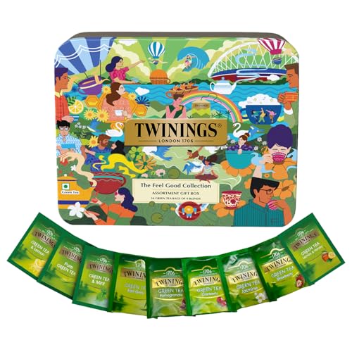 Image of Twinings The Feel Good Collection Assortment Tea Gift Set, Teabags 54 pcs, 9 Tea Flavors Set, Green Tea, Mint Tea, Honey Lemon Tea, & more, Best Green Tea for Overall Health