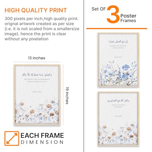 Image of ARTELLY Islamic Wall Painting for Wall Decoration, Set of 3, Arabic Calligraphy Ayatal Kursi, Living Room Bedroom Office Ramadan Decor (Art 1, 13x19 inch)