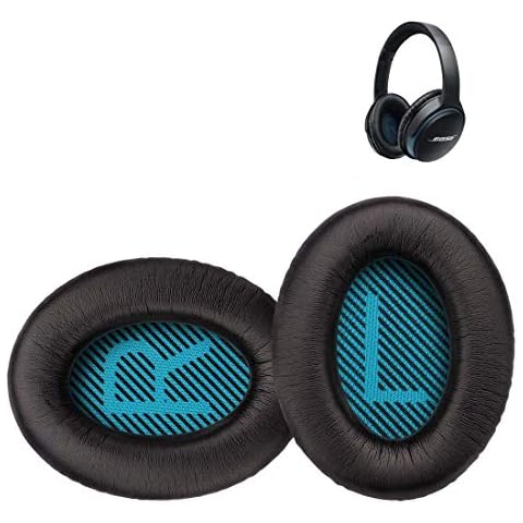QC25 Replacement Ear Pads Ear Cushion Replacement Compatible with Bose QuietComfort QC 2 15 25 35 for QC2 QC15 QC25 QC35 SoundLink SoundTrue Around-Ear AE2(Black+Blue L/R Mesh)… Cover