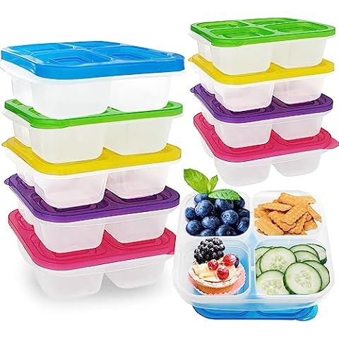 10 Pcs Snack Bento Boxes,4-Compartment Lunch Containers,Reusable Food container with Lid for Travel,School,Work,Kids Adults Cover