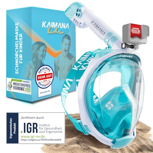 Die Preisgekrönte KAIMANA® Schnorchelmaske Kinder inkl. Tragetasche - absolut CO₂ sichere Tauchmaske Kinder - Tauchermaske - Taucherbrille Kind 4 Jahre - Schnorchelmaske