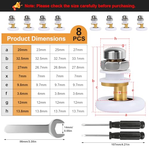 Miniatura 2 de Rodamientos Mampara Ducha 20mm 8pz Ruedas Mampara Ducha Ruedas Para Puerta De Corredera De Cristal Baño