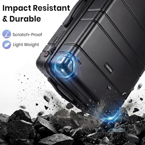 Carry on Luggage with Vacuum Compression and Pump, PC Black Hardshell Suitcase with Spinner Wheels, TSA Lock & USB Charging Port image 2