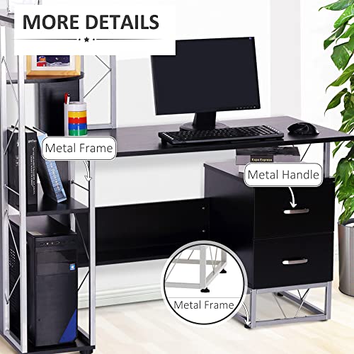 Homcom 52" Modern Computer Desk With Shelves And Drawers, Home Office Workstation Table With Cpu Stand, Black #TOP5