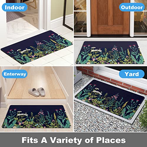 Rnivvi Front Door Mat, 30"X17" Flower Theme Indoor Outdoor Welcome Mat, Heavy Duty Low Profile Anti-Slip Entryway Rug For Home Entrance, Floor, Patio Entry & Mud Room, Cute Black Floral Decor Doormat #TOP6